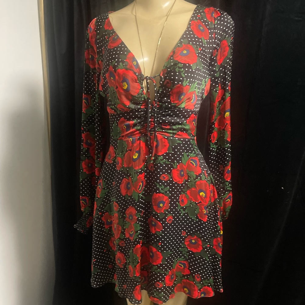 Free People Black and Red Floral Mini Dress